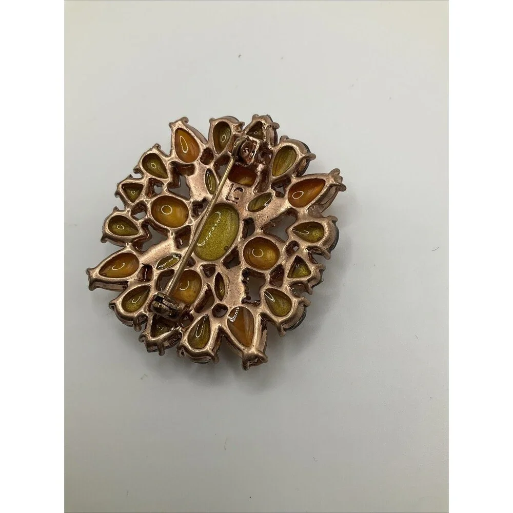 Liz Claiborne Bronze Red Crystal Brooch Fashion Jewelry Statement Piece - Picture 3 of 4